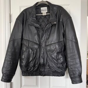 City Streets Black Leather Bomber Jacket